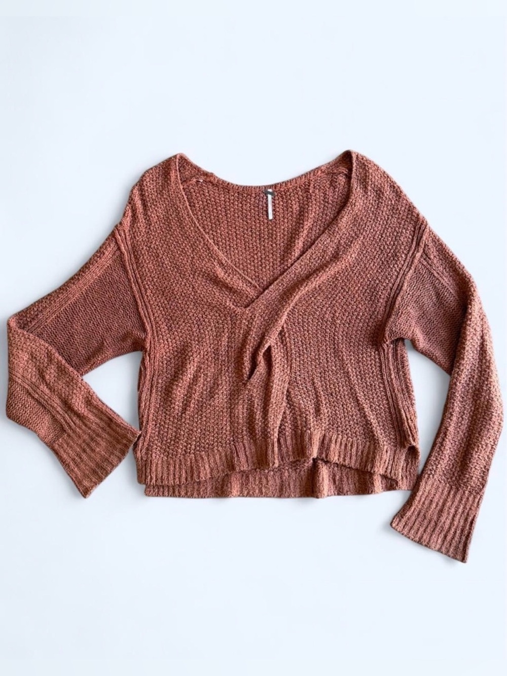 Free People Burnt Orange Oversized Knit Twisted Cottagecore Sweater Size S